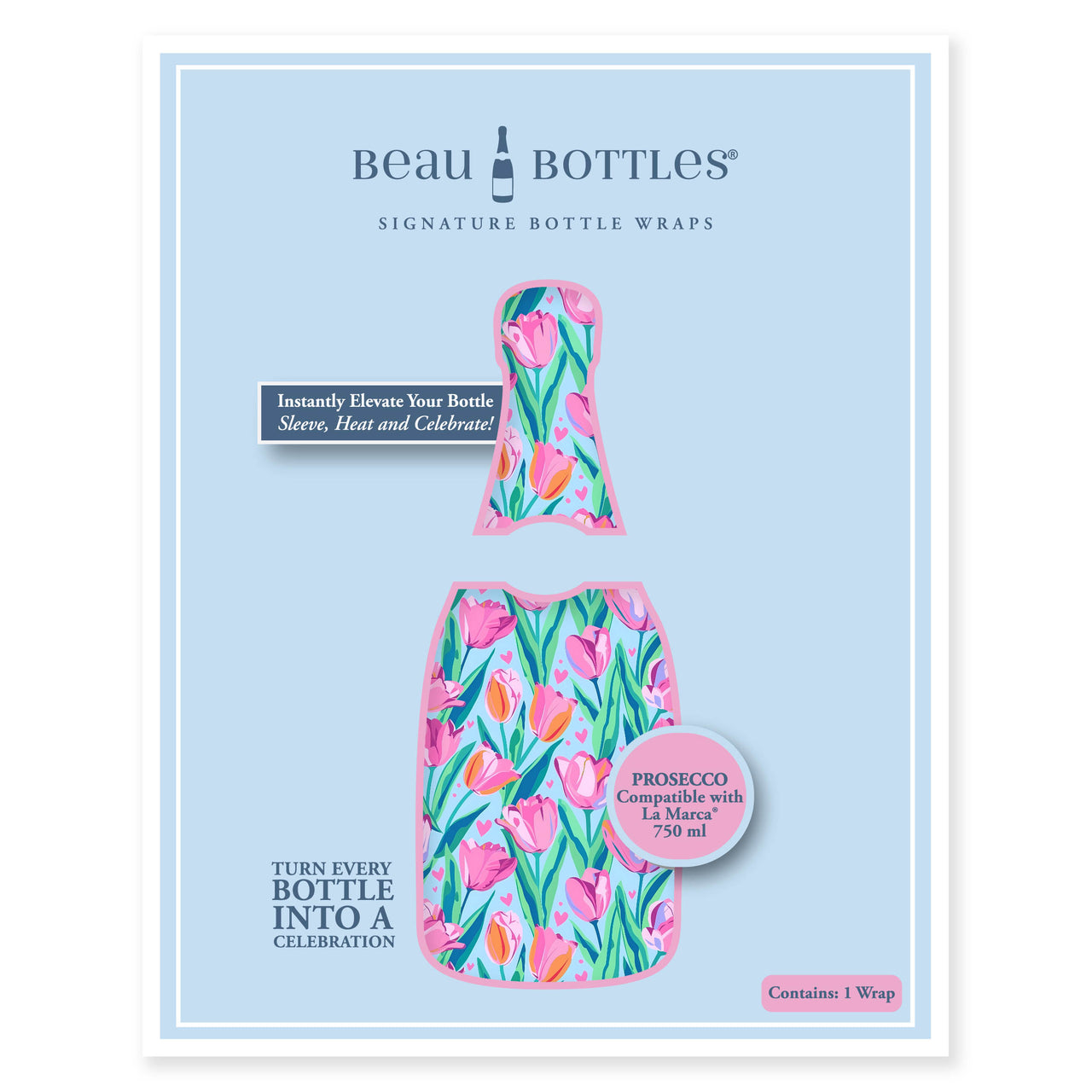 Blushing Tulip Garden Prosecco Bottle Wrap bottle wrap on a La Marca prosecco bottle (view 5)