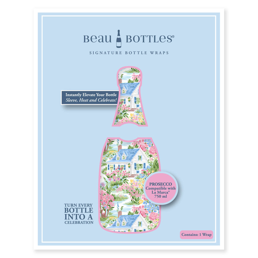 Hamptons Cottage Garden Prosecco Bottle Wrap bottle wrap on a La Marca prosecco bottle (view 5)
