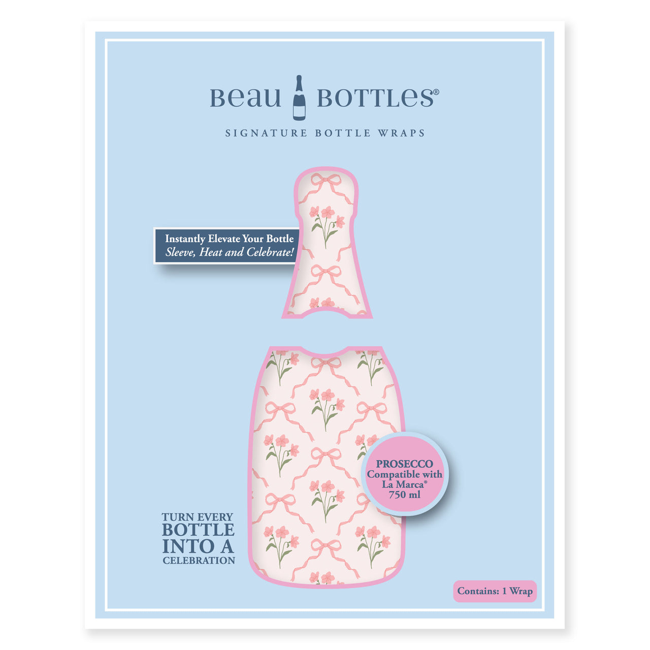 Pink Bows & Blossoms Prosecco Bottle Wrap bottle wrap on a La Marca prosecco bottle (view 5)