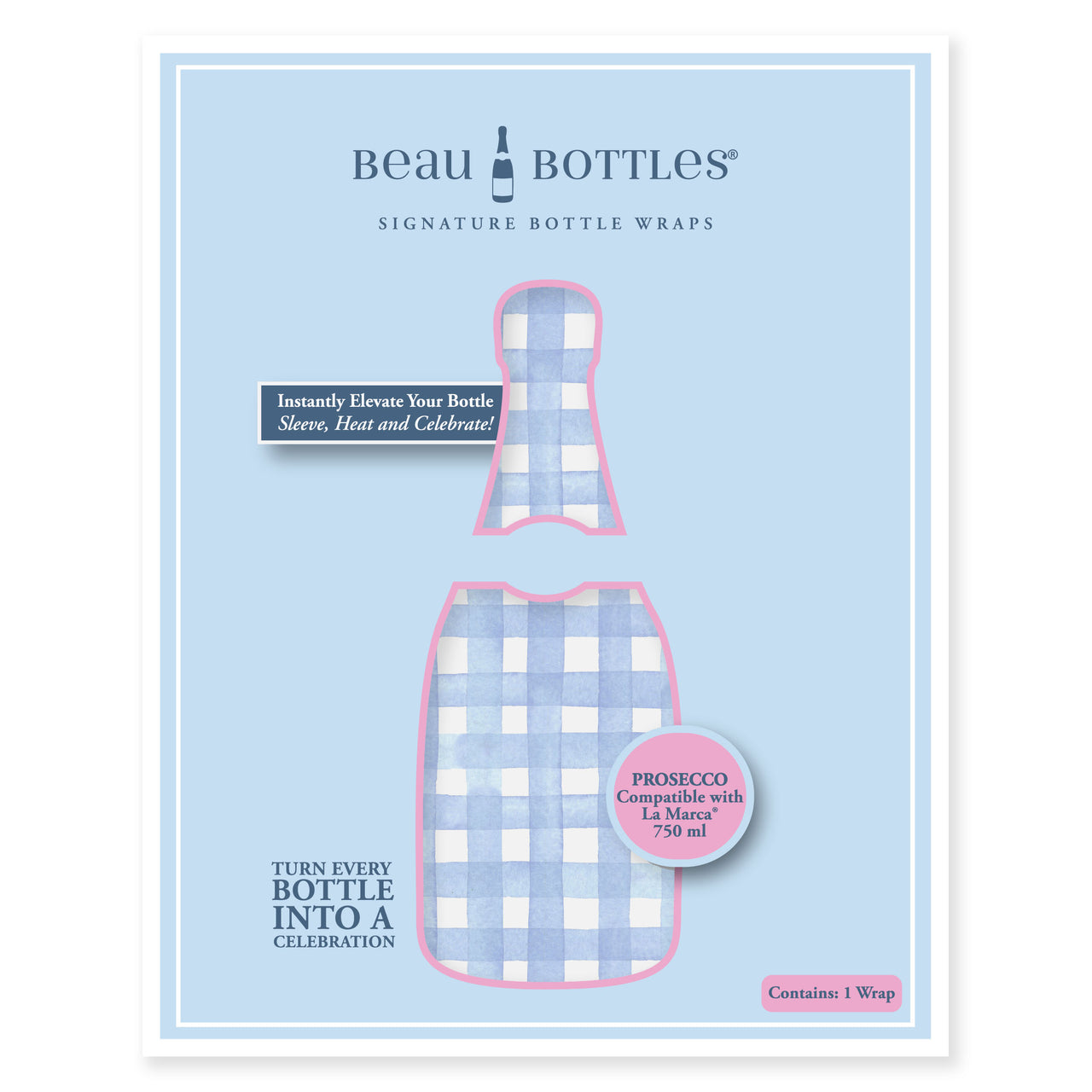 Beau Bottles Powder Blue Picnic Gingham- Prosecco Collection