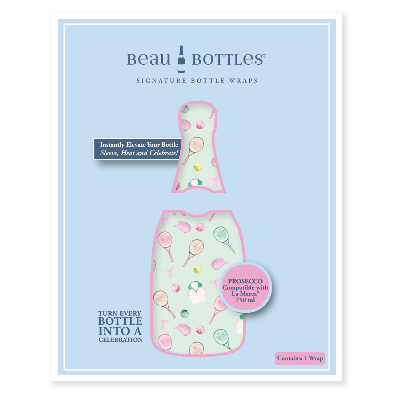 Beau Bottles Racquets & Ribbons- Prosecco Collection