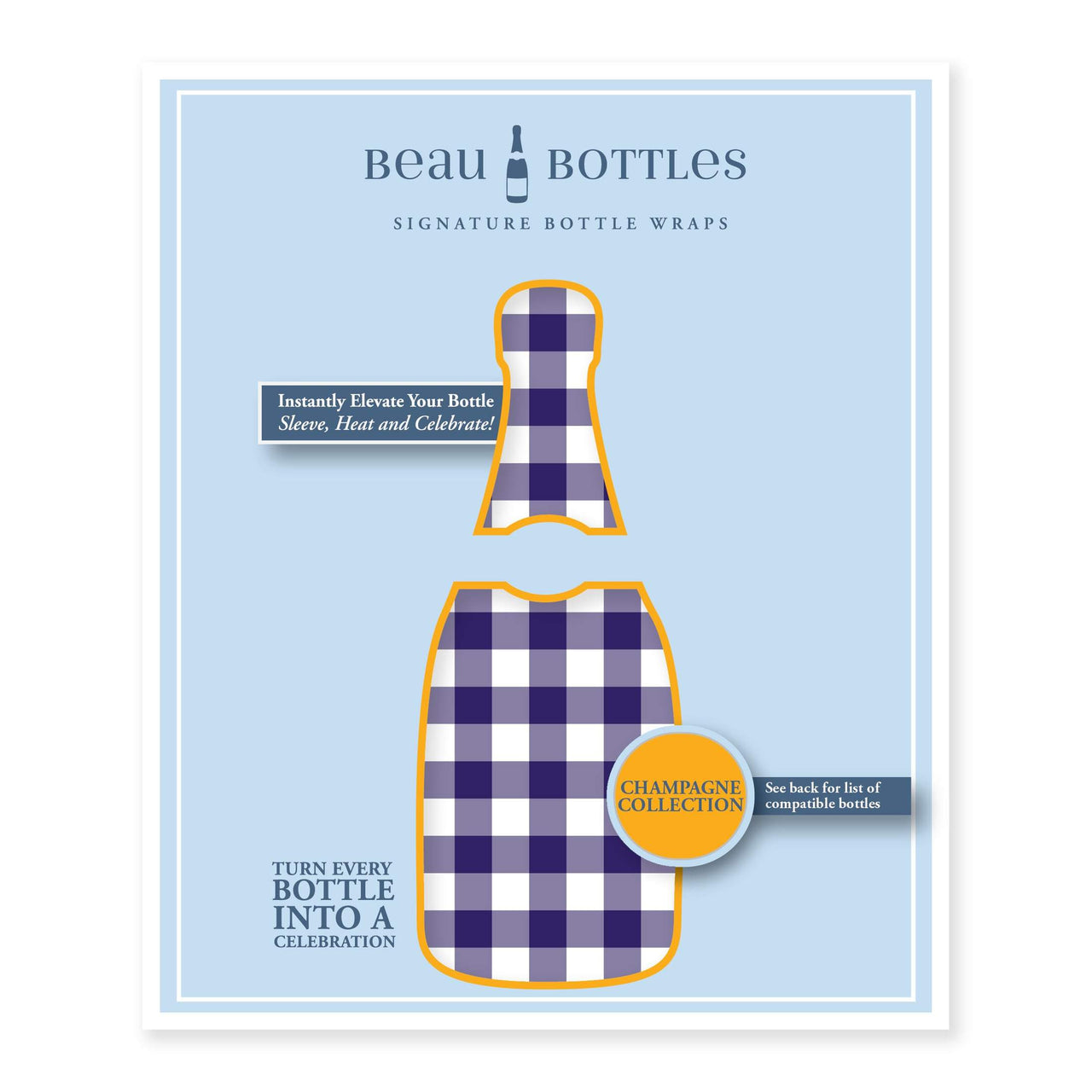 Purple and White Gingham – Champagne Collection Bottle Wrap on Champagne Bottle