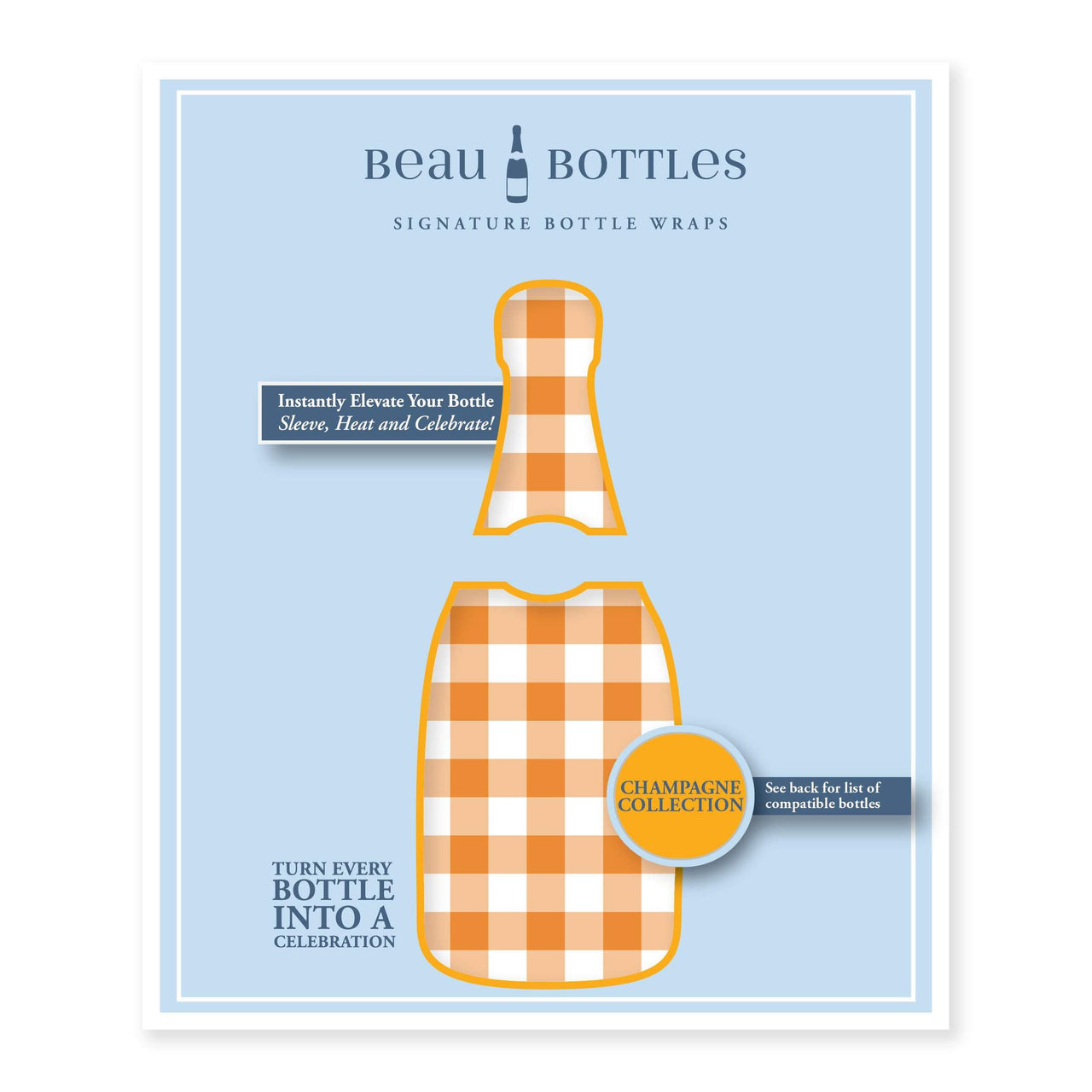 Orange and White Gingham – Champagne Collection Bottle Wrap on Champagne Bottle