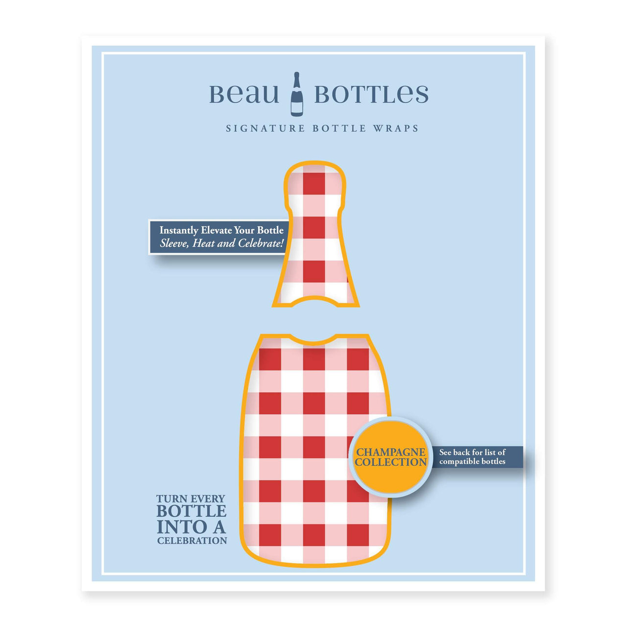 Red and White Gingham – Champagne Collection Bottle Wrap on Champagne Bottle