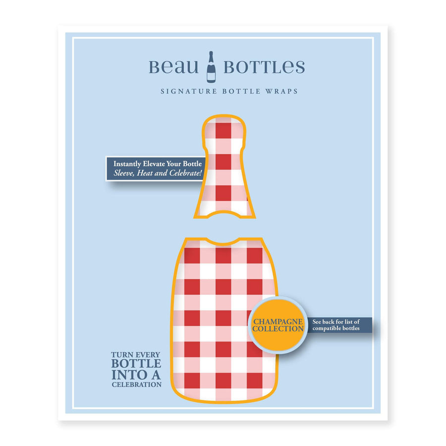 Red and White Gingham – Champagne Collection Bottle Wrap on Champagne Bottle