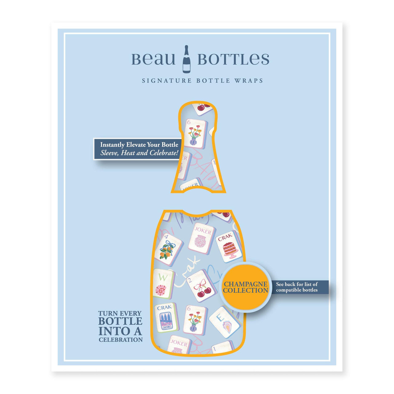 Pastel Blue Mahjong Bottle Wrap on Champagne Bottle