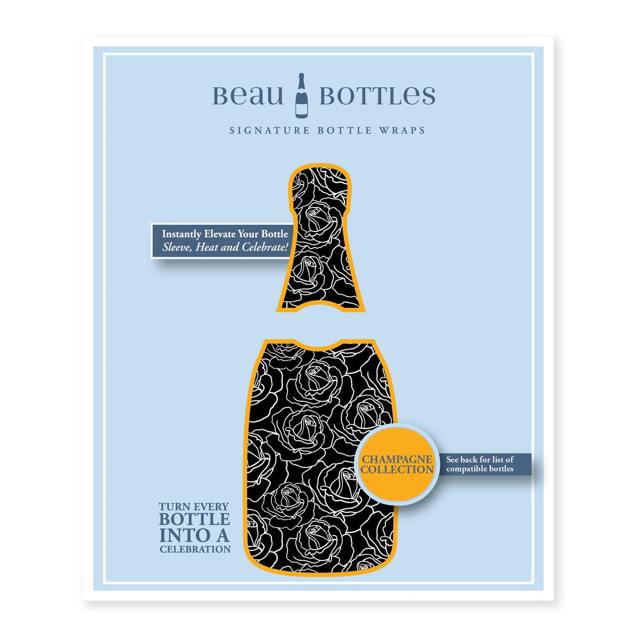 Black and White Roses – Champagne Collection Bottle Wrap on Champagne Bottle
