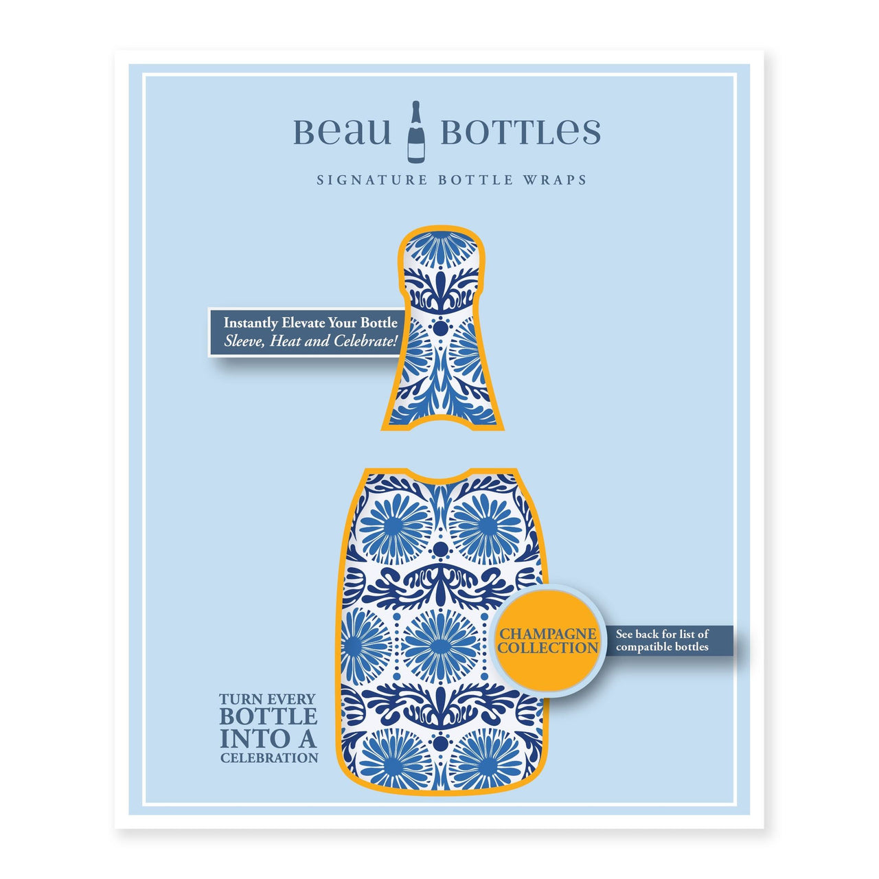 Sheridan French Collection - Navy Jardin Bottle Wrap on Champagne Bottle