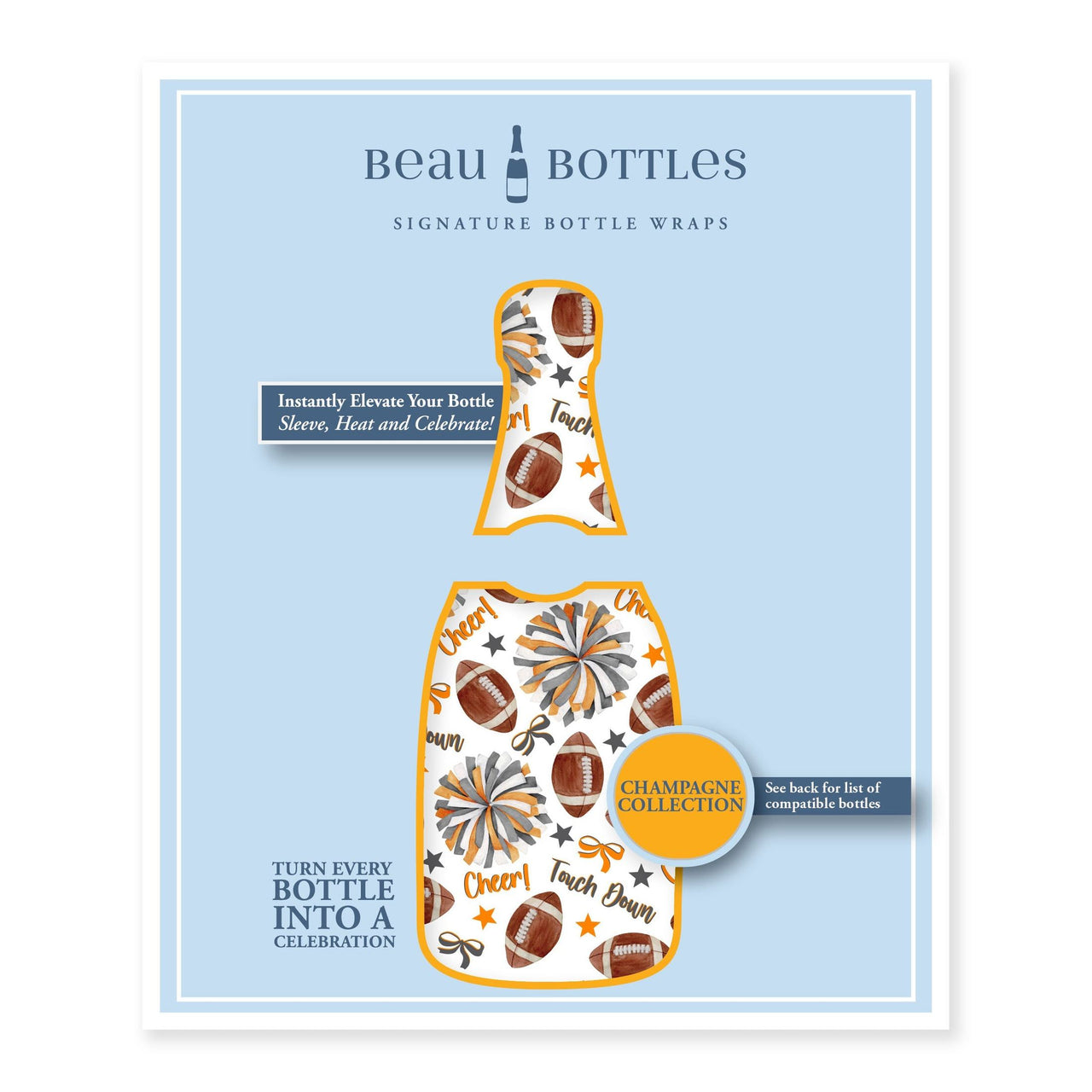 Orange and Grey Game Day Bottle Wrap on Champagne Bottle