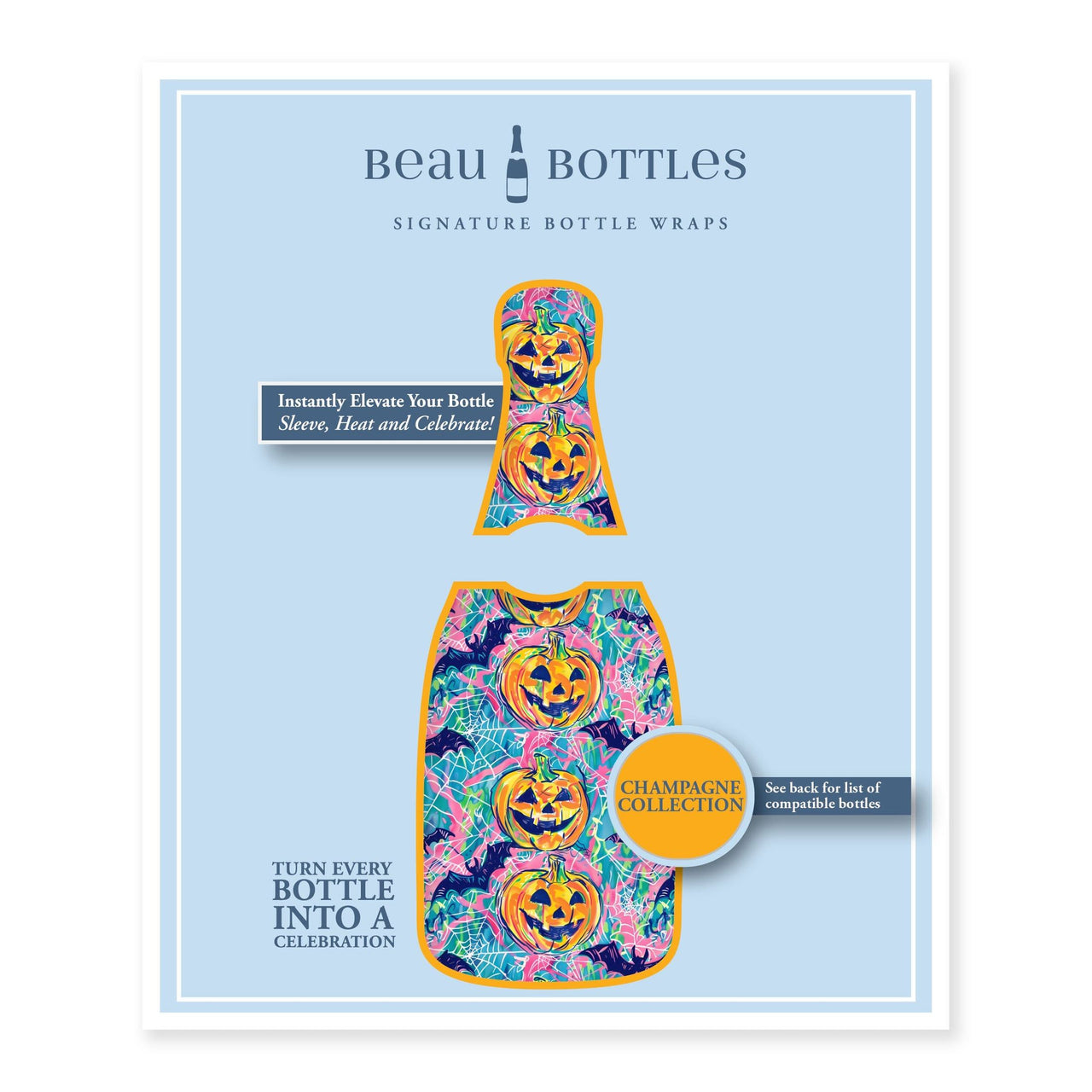 Preppy Halloween Bats Bottle Wrap on Champagne Bottle