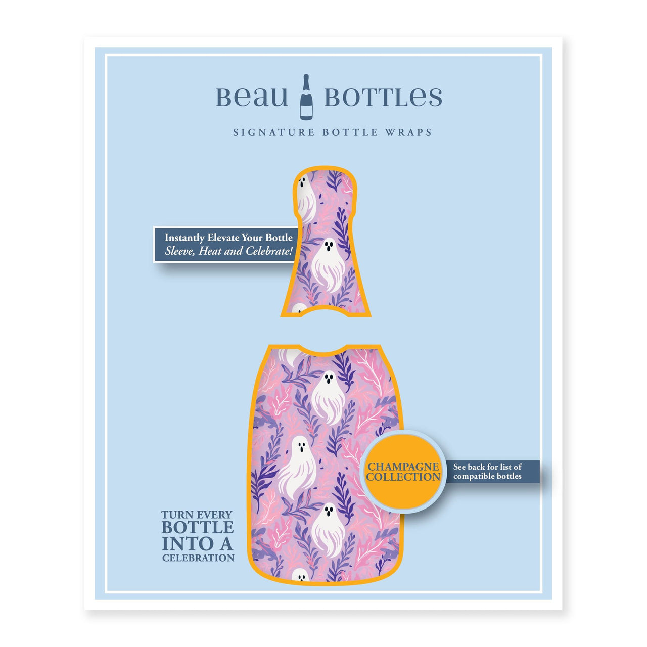 Preppy Halloween Ghost Bottle Wrap on Champagne Bottle