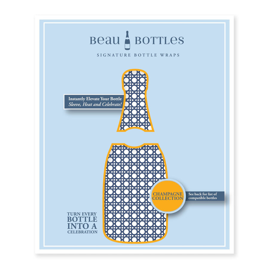 Navy and White Cane – Champagne Collection Bottle Wrap on Champagne Bottle