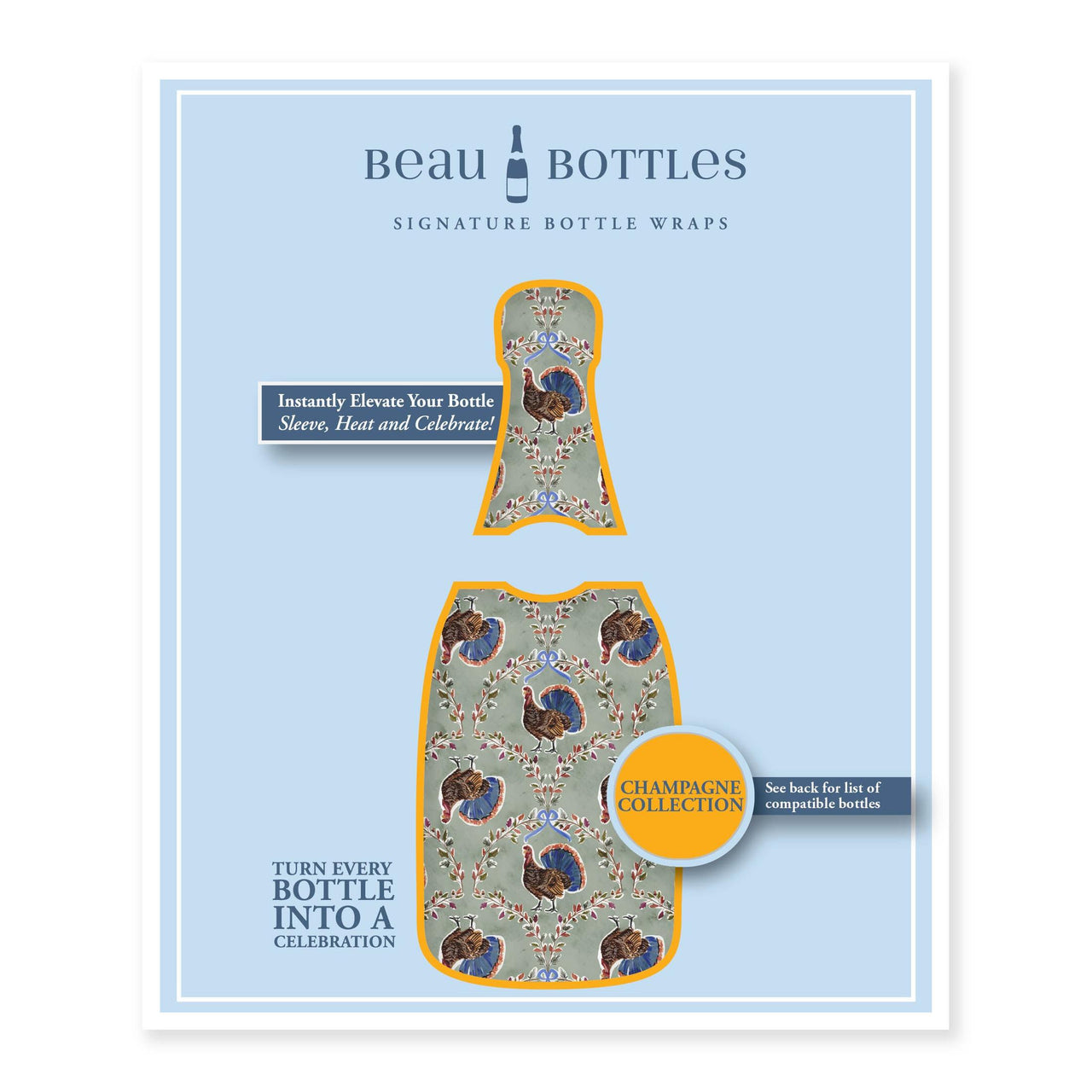 Autumn Turkey Trellis Bottle Wrap on Champagne Bottle