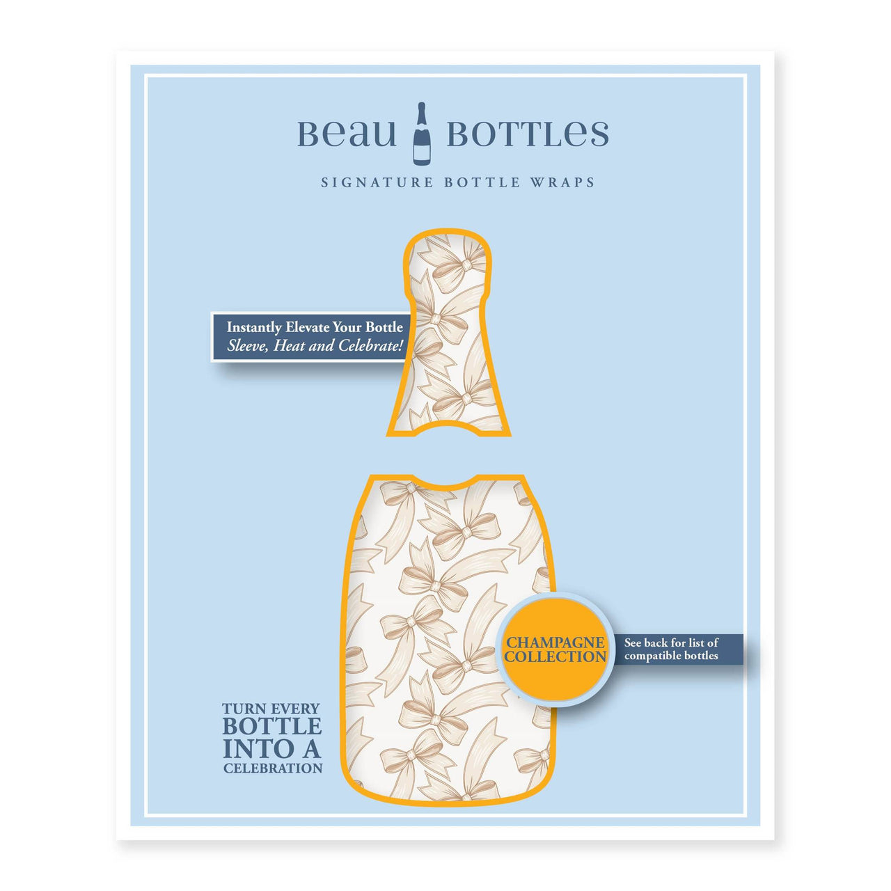 Beige Bows Bottle Wrap on Champagne Bottle