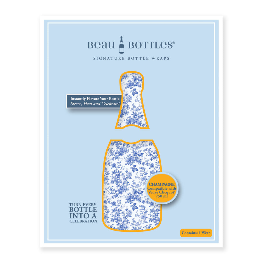 Grandmillennial Blue Floral Champagne Bottle Wrap