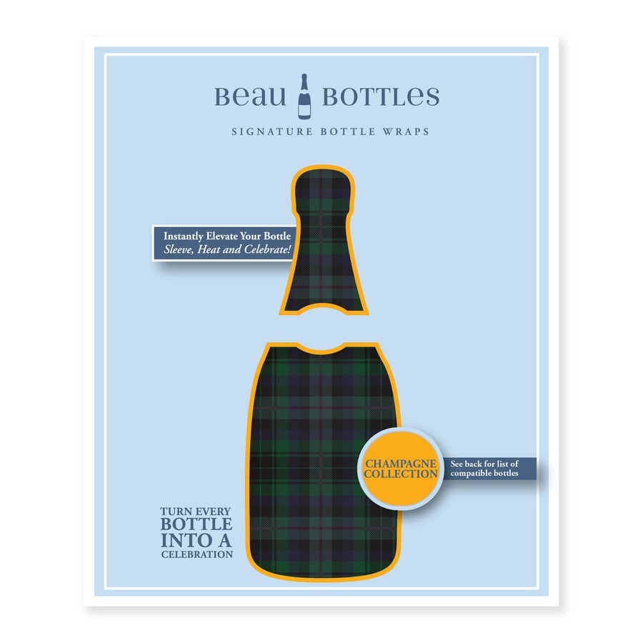 Beau Bottles Blue and Green Christmas Tartan - Champagne Collection
