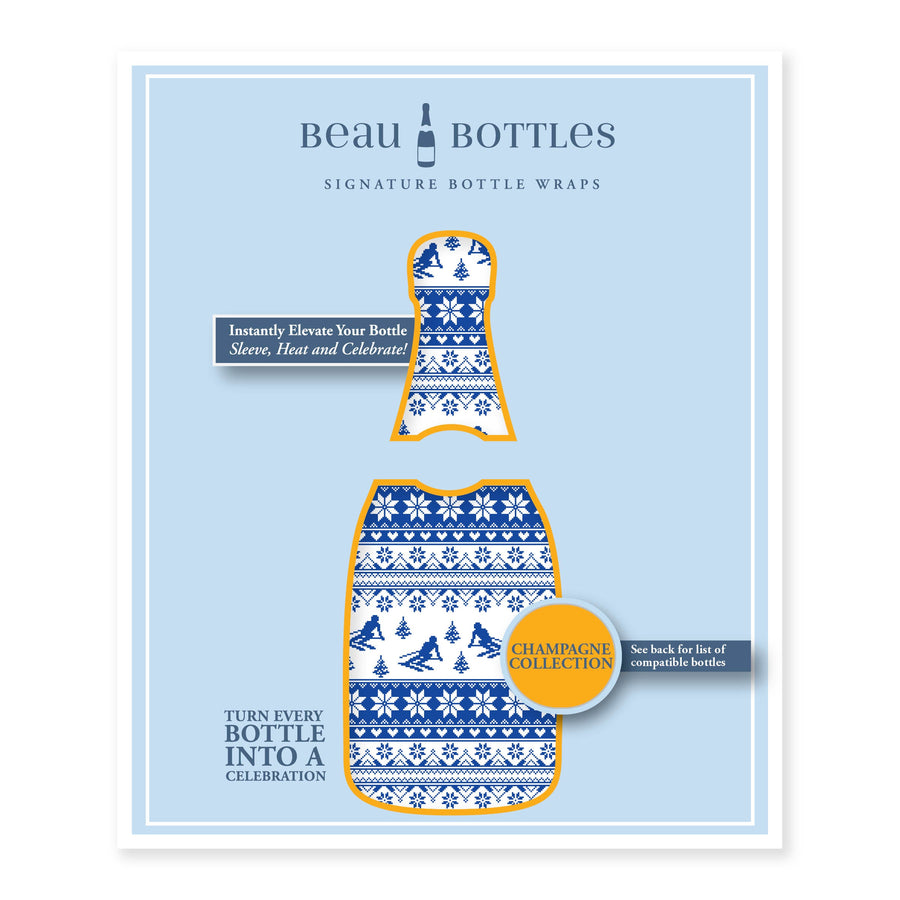Beau Bottles Blue and White Knitted Ski -Champagne Collection