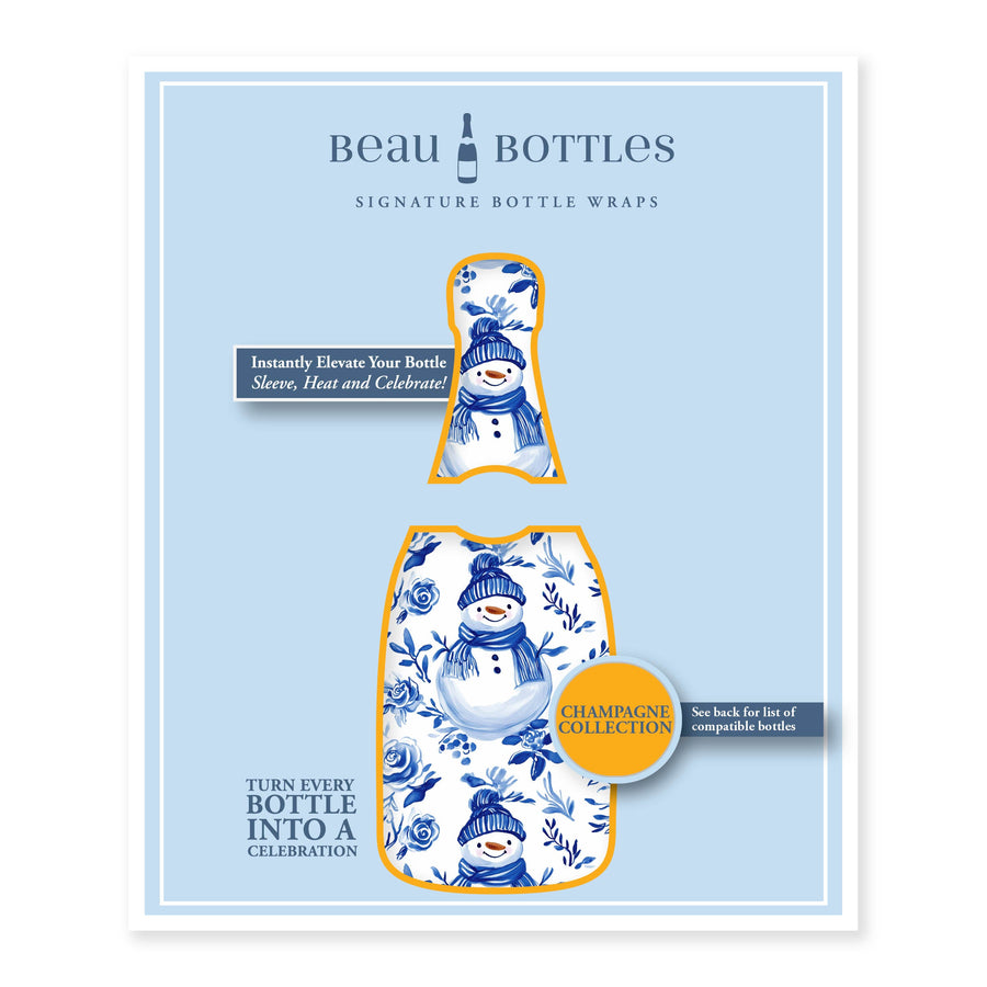 Beau Bottles Blue and White Snowman - Champagne Collection