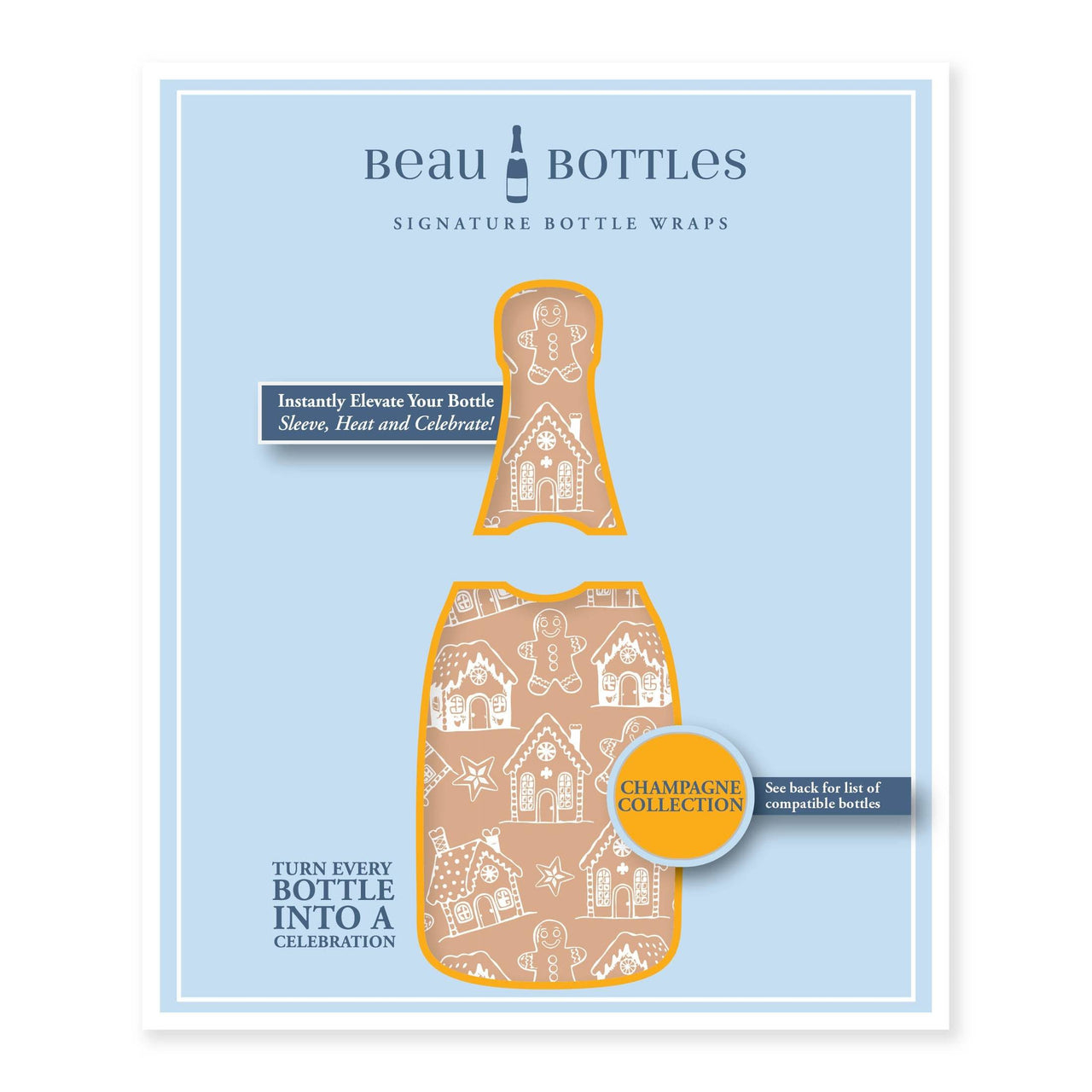 Gingerbread Village Bottle Wrap on Champagne Bottle