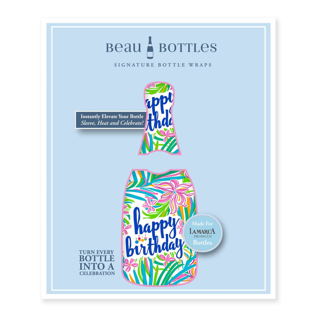Happy Birthday Floral Bottle Wrap on La Marca Prosecco