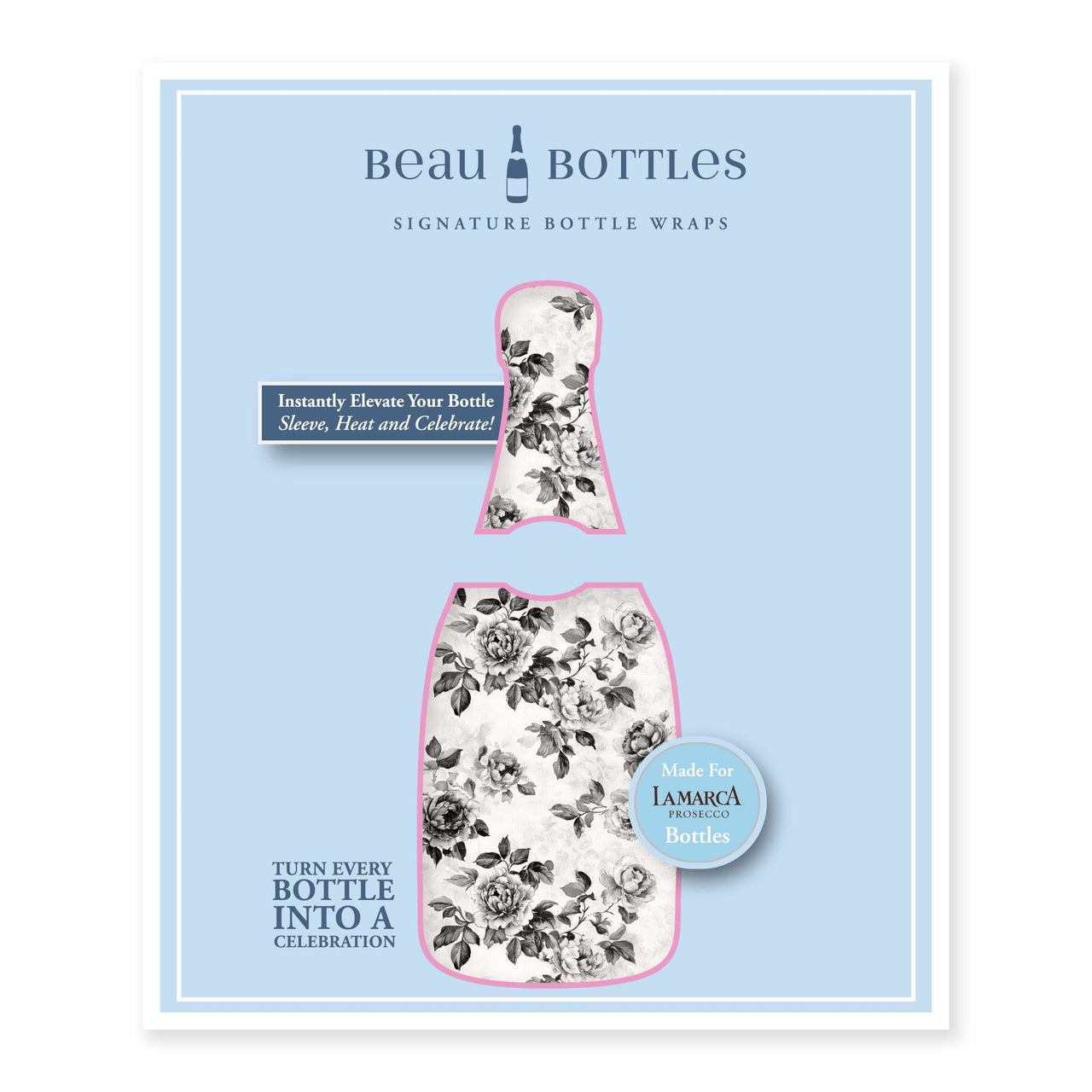 Black and White Floral Bottle Wrap on La Marca Prosecco