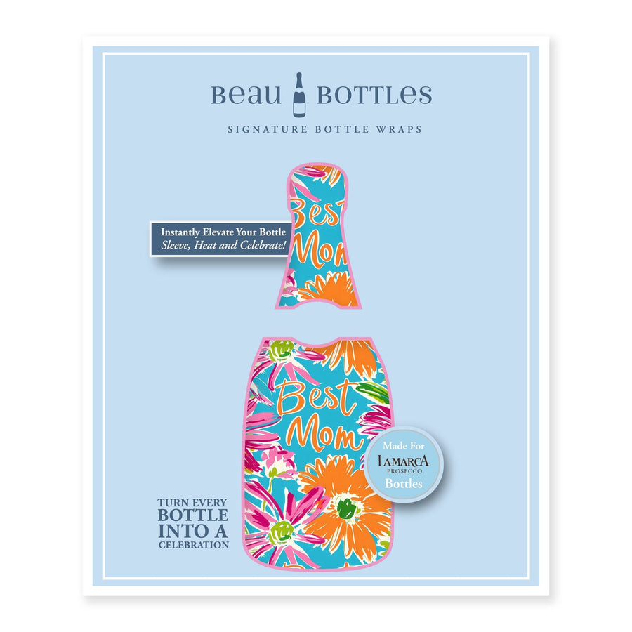Preppy Floral Best Mom Bottle Wrap on La Marca Prosecco