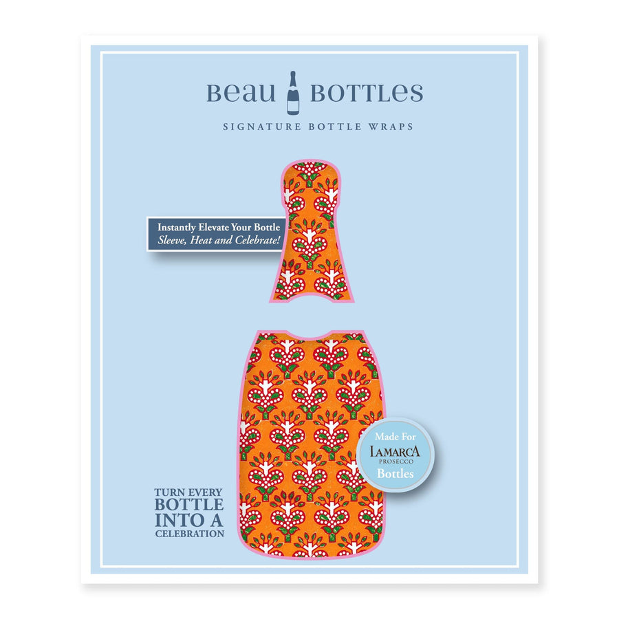 Indian Red Leaf Blockprint Bottle Wrap on La Marca Prosecco