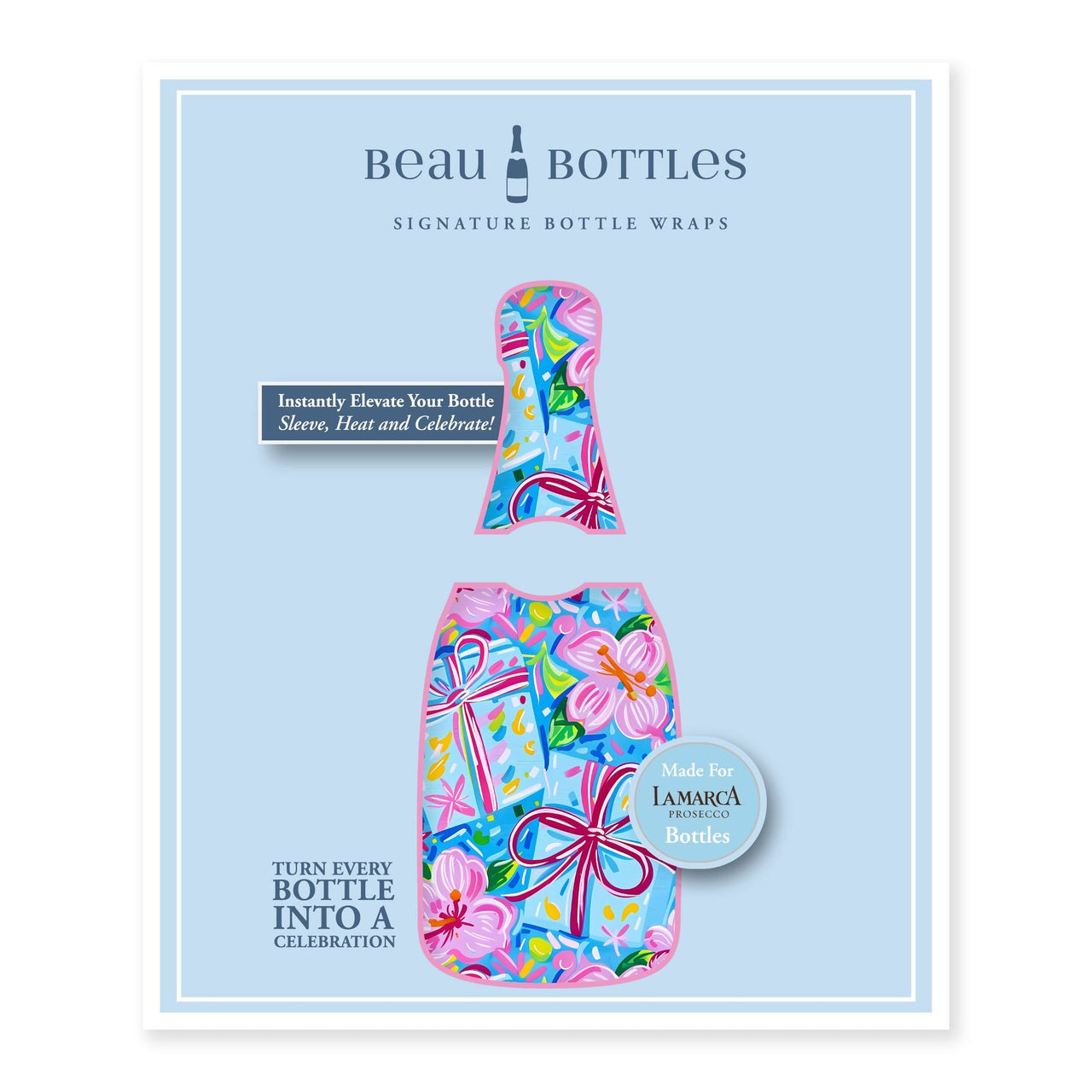 Preppy Happy Birthday Brushed Presents Bottle Wrap on La Marca Prosecco