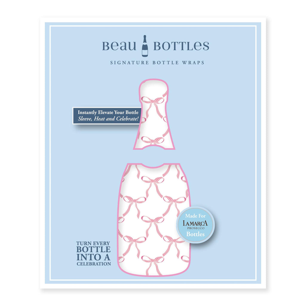 Grandmillenial Pink Bows Bottle Wrap on La Marca Prosecco