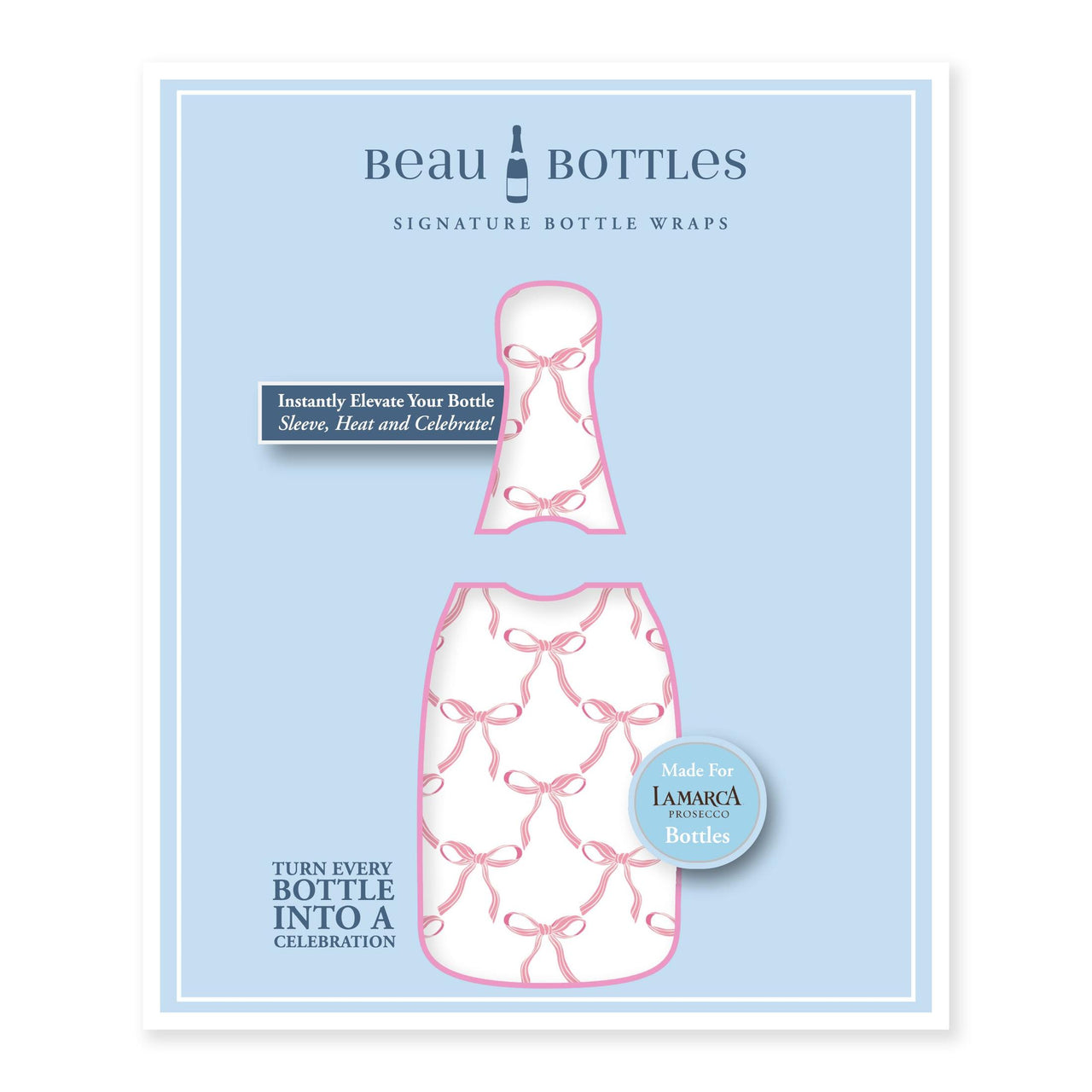 Grandmillenial Pink Bows Bottle Wrap on La Marca Prosecco