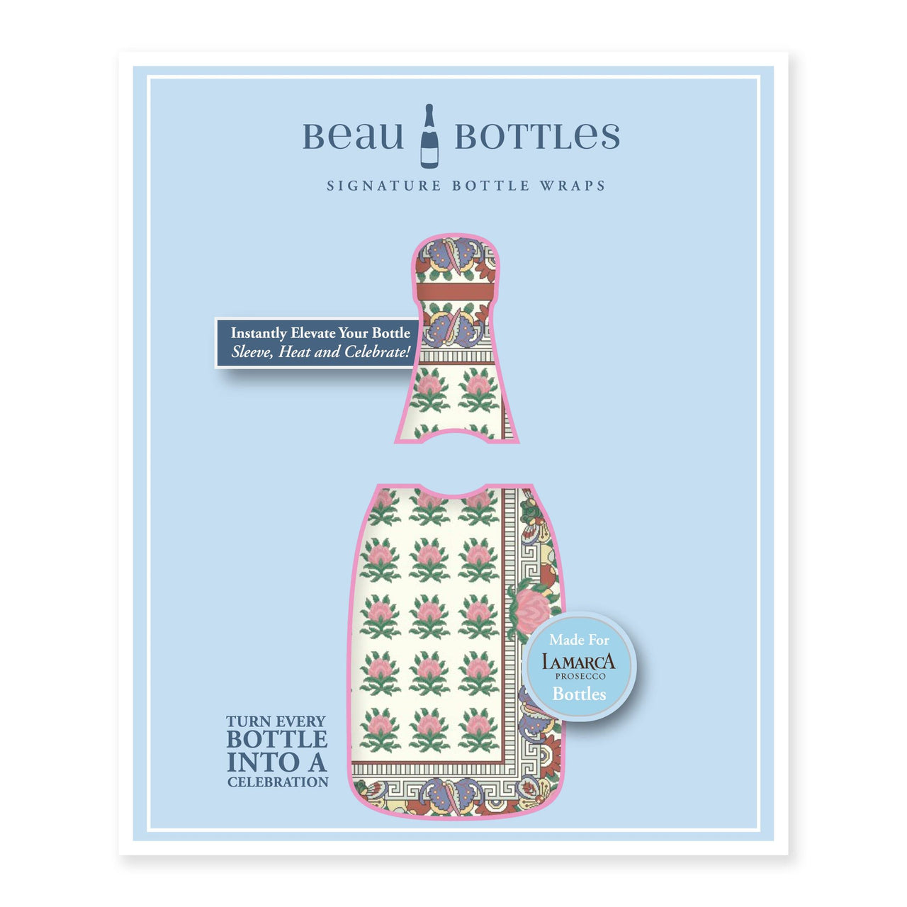 English Village Lane - Rose Medallion Bottle Wrap on La Marca Prosecco