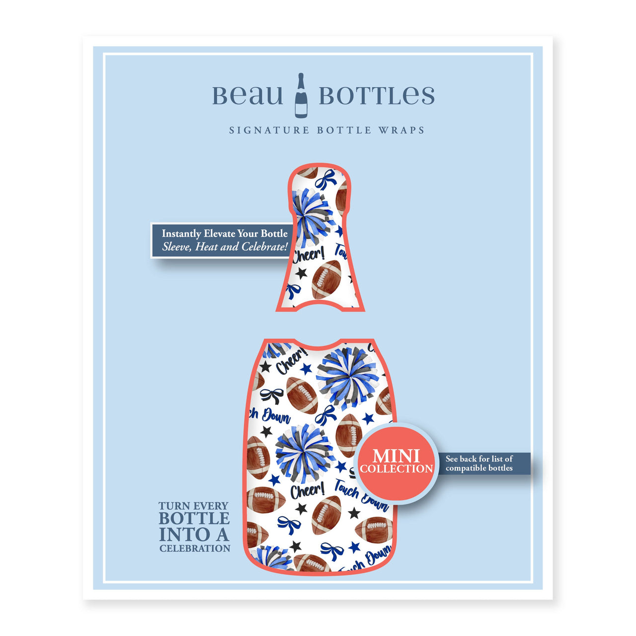 Royal Blue and White Game Day Mini Bottle Wrap Set on Mini La Marca Prosecco