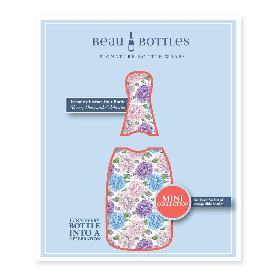 Blue and Blush Hydrangeas Mini Bottle Wrap Set on Mini La Marca Prosecco