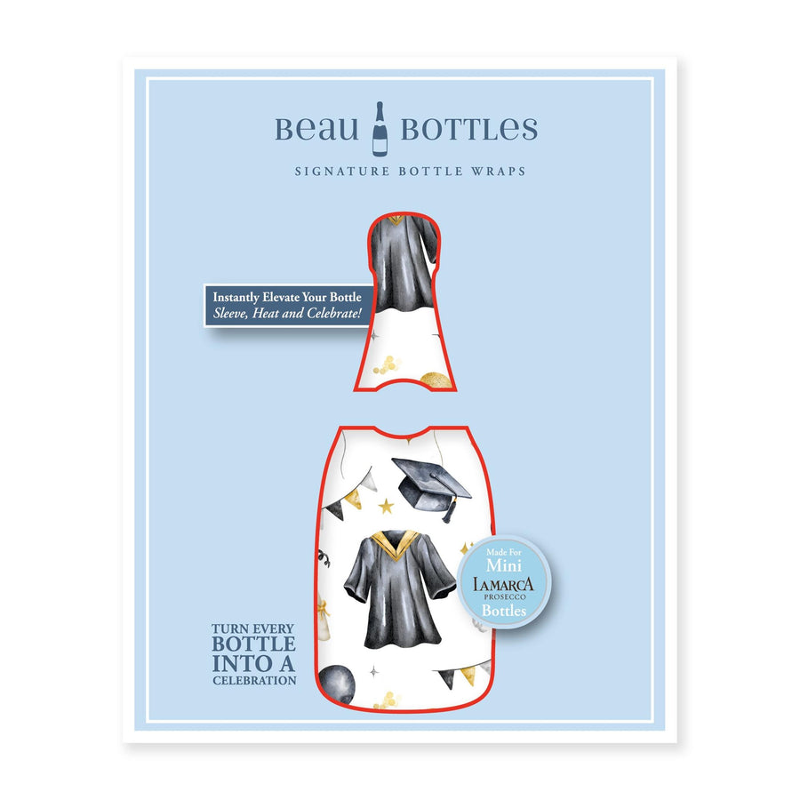 Black and Gold Graduation Mini Bottle Wrap Set on Mini La Marca Prosecco