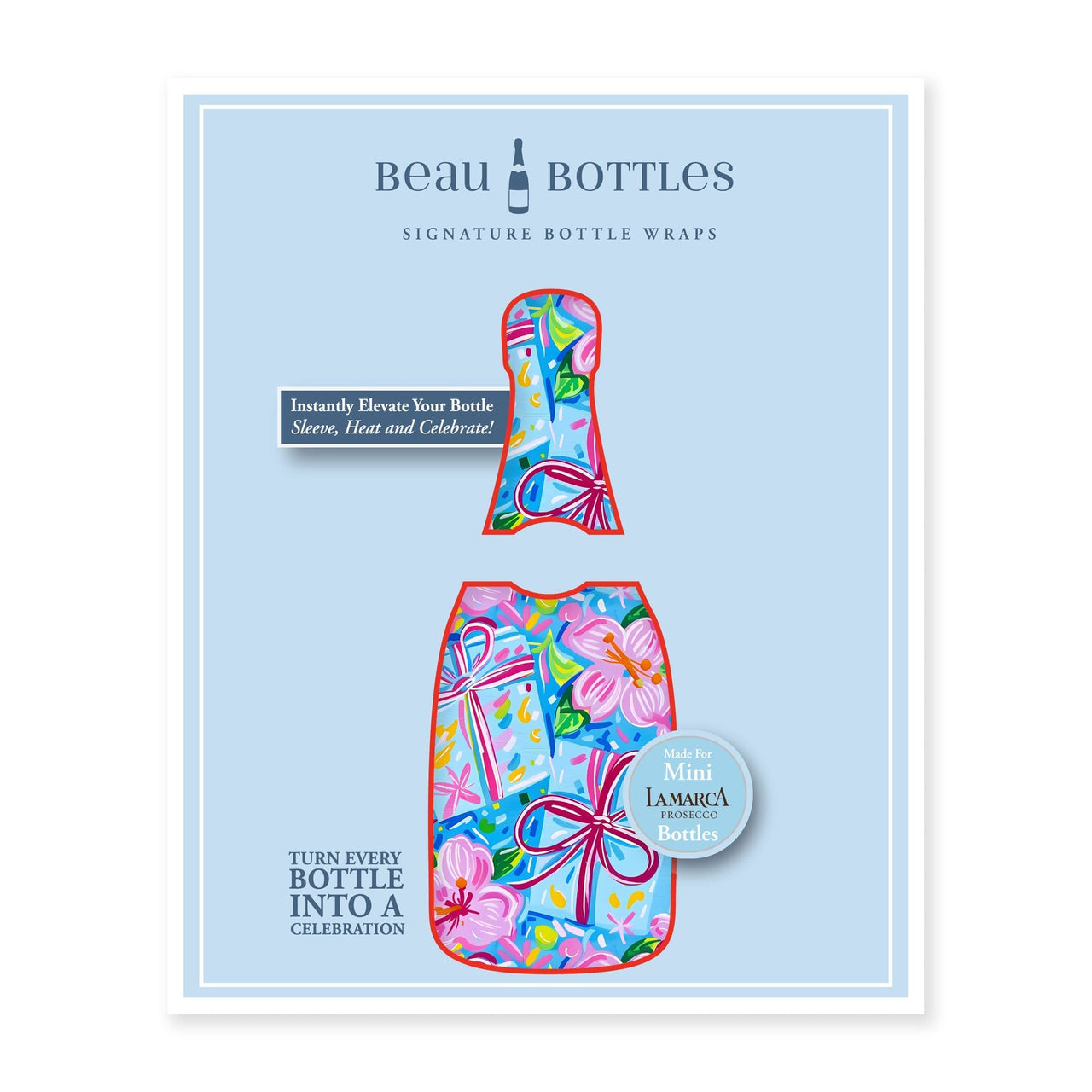 Happy Birthday Brushed Presents Mini Bottle Wrap Set on Mini La Marca Prosecco