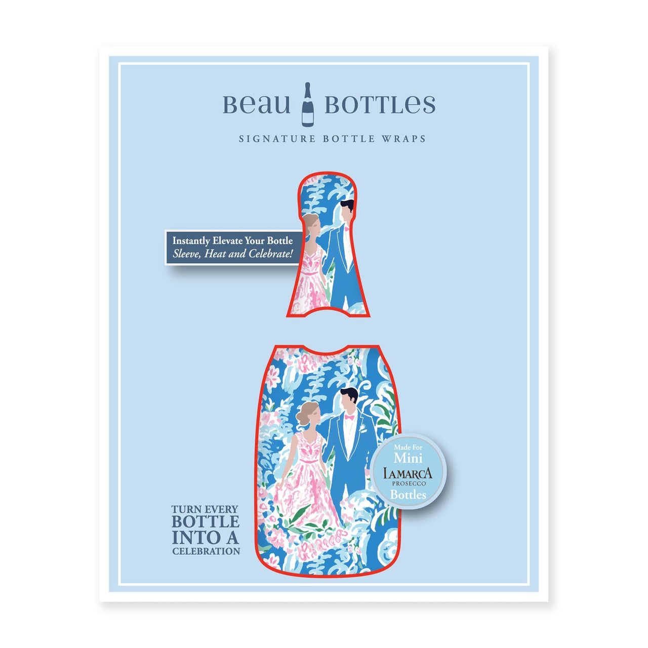 Preppy Bride and Groom Mini Bottle Wrap Set on Mini La Marca Prosecco