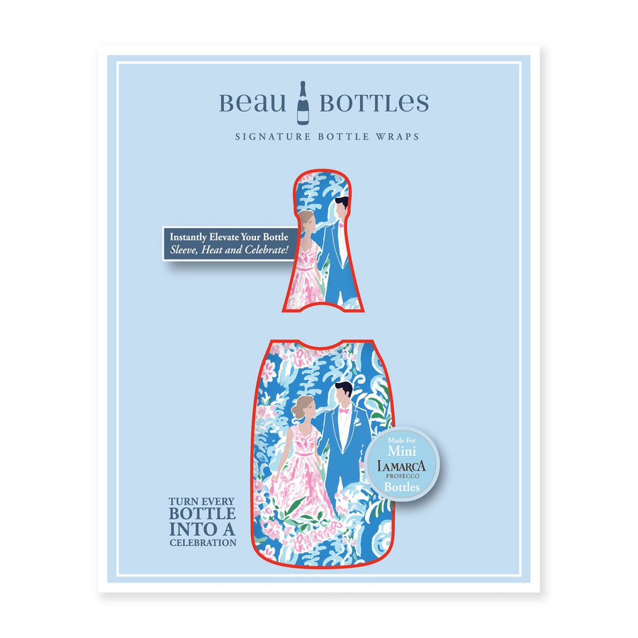 Preppy Bride and Groom Mini Bottle Wrap Set on Mini La Marca Prosecco