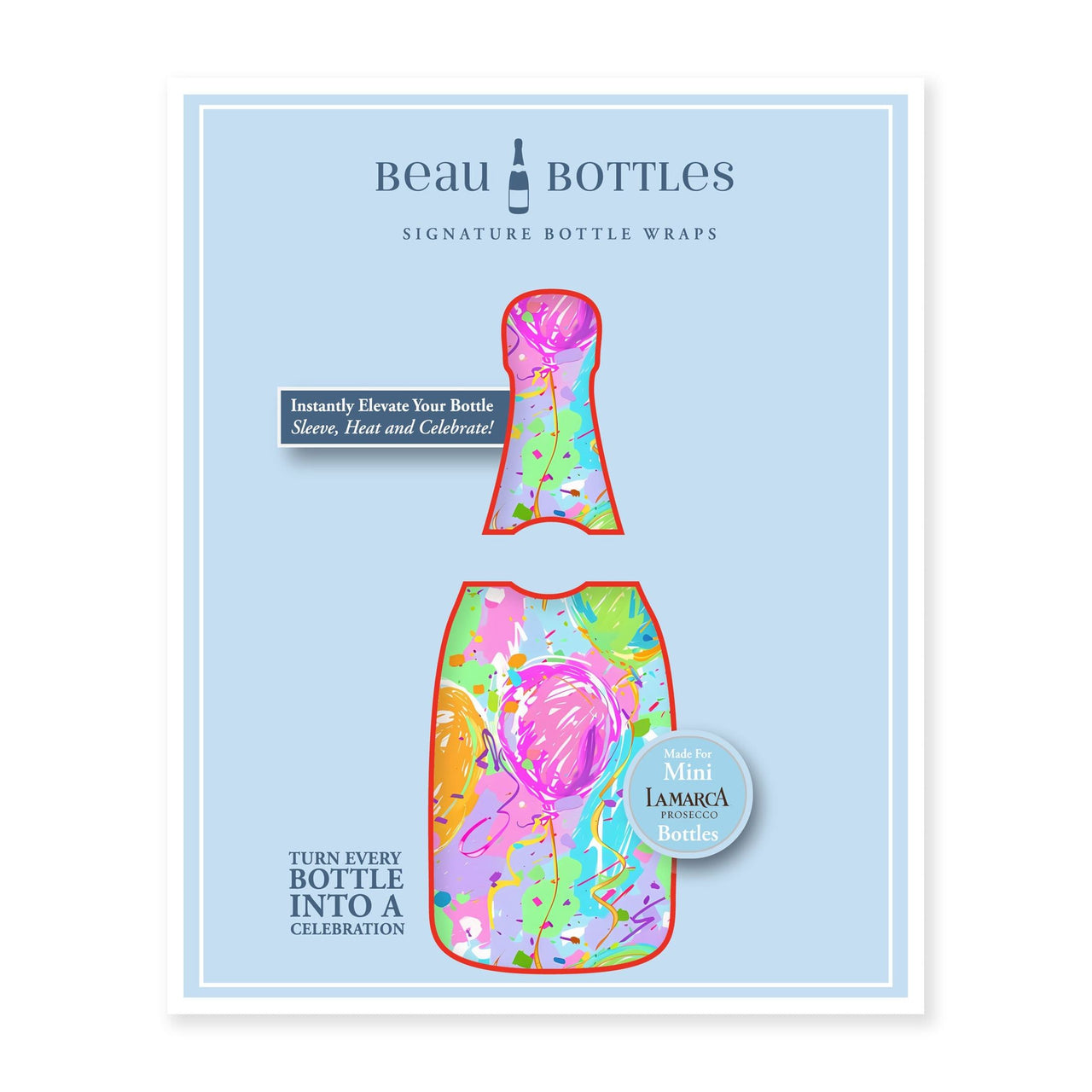 Happy Birthday Balloons Mini Bottle Wrap Set on Mini La Marca Prosecco