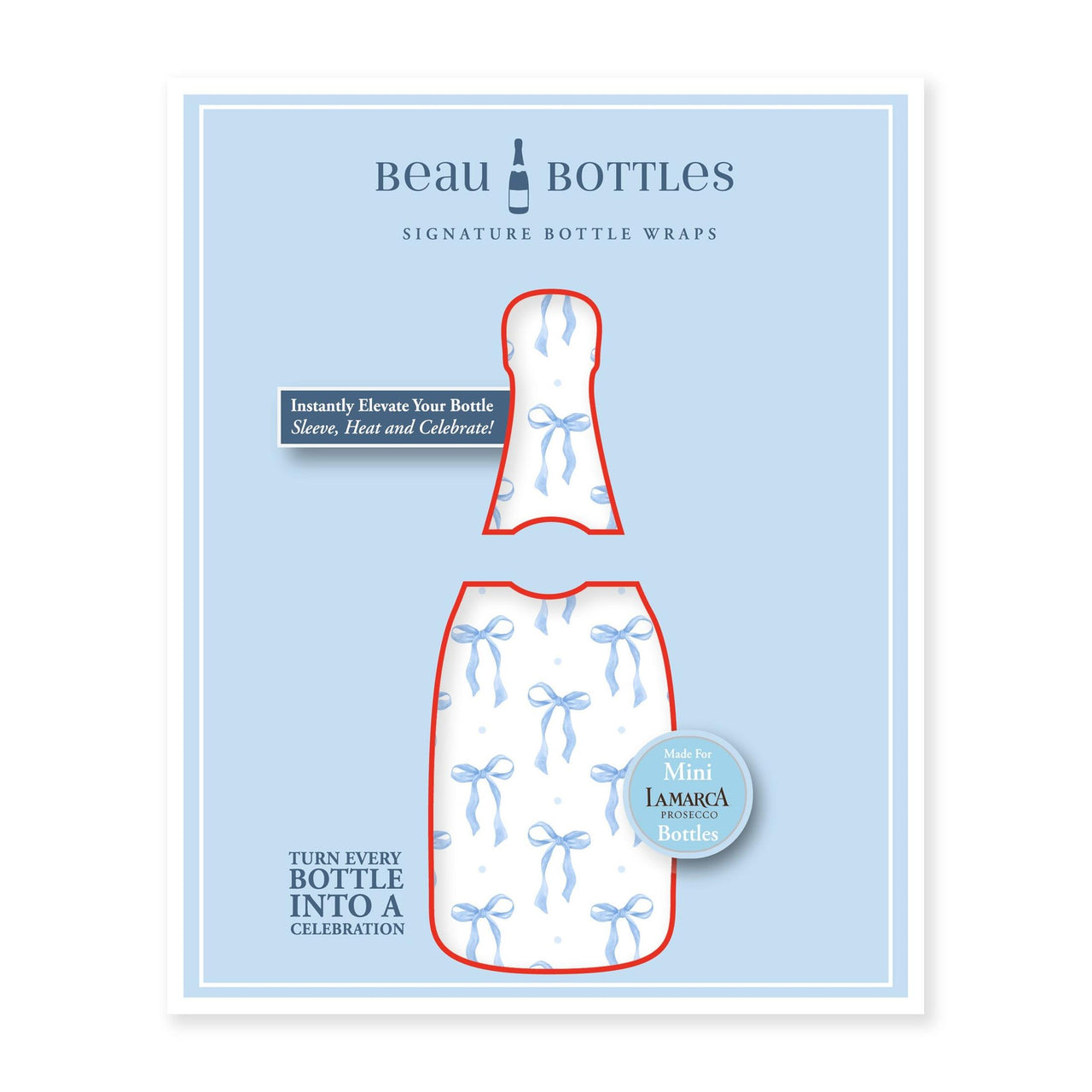 Blue Bows Mini Bottle Wrap Set on Mini La Marca Prosecco