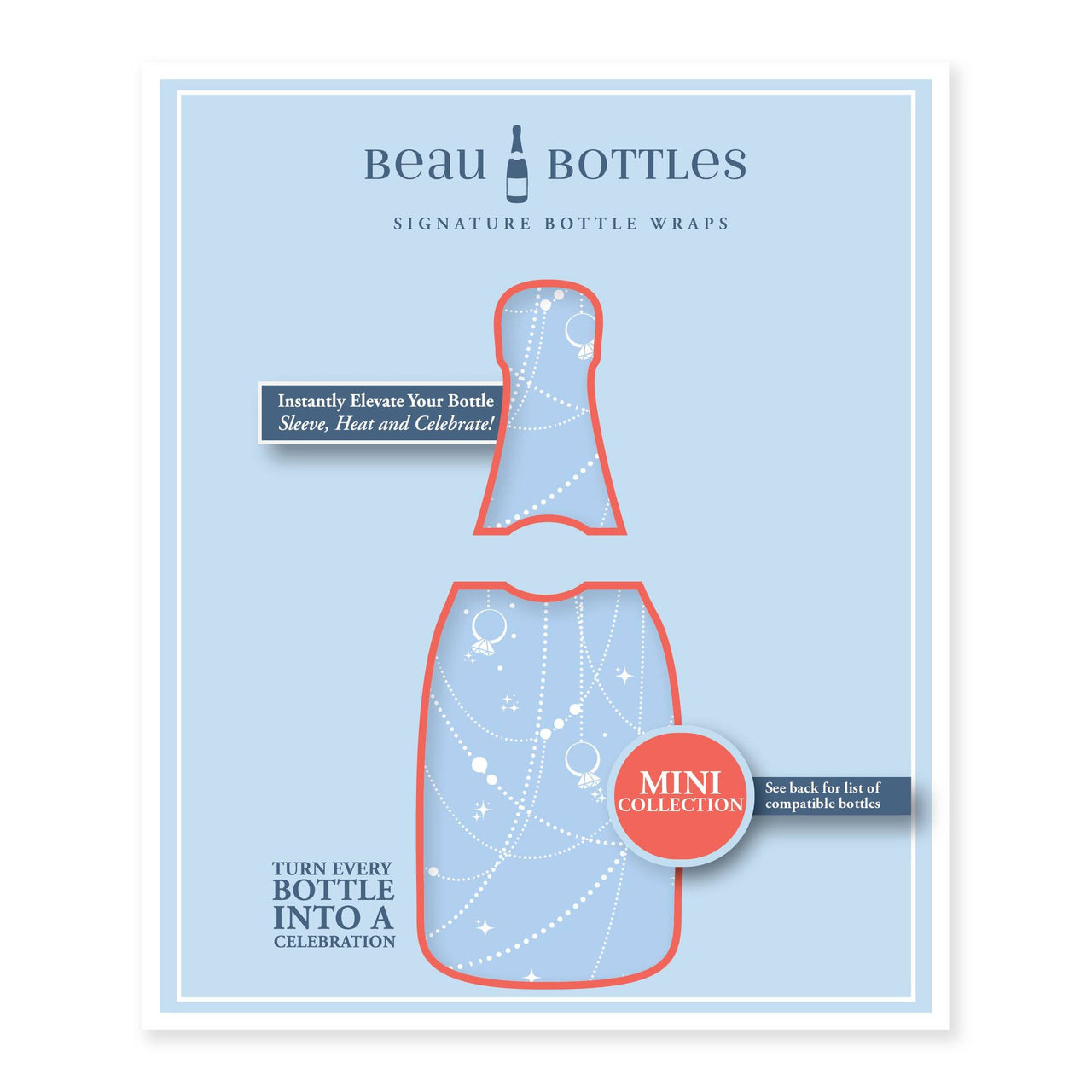 Blue Pearls and Prosecco Mini Bottle Wrap Set on Mini La Marca Prosecco