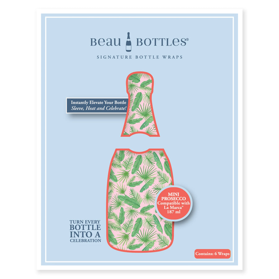 Beau Bottles Little Blue Designs Palm Royale- MINI Prosecco Collection - Set of 6 (Wraps Only) — 360 view