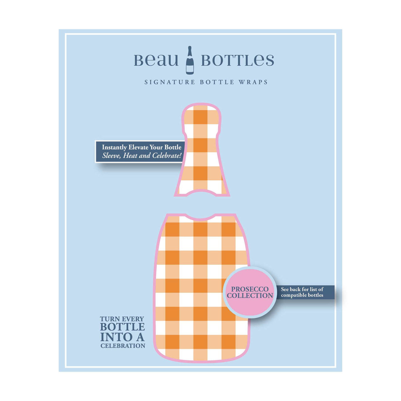 Orange and White Gingham Bottle Wrap on La Marca Prosecco