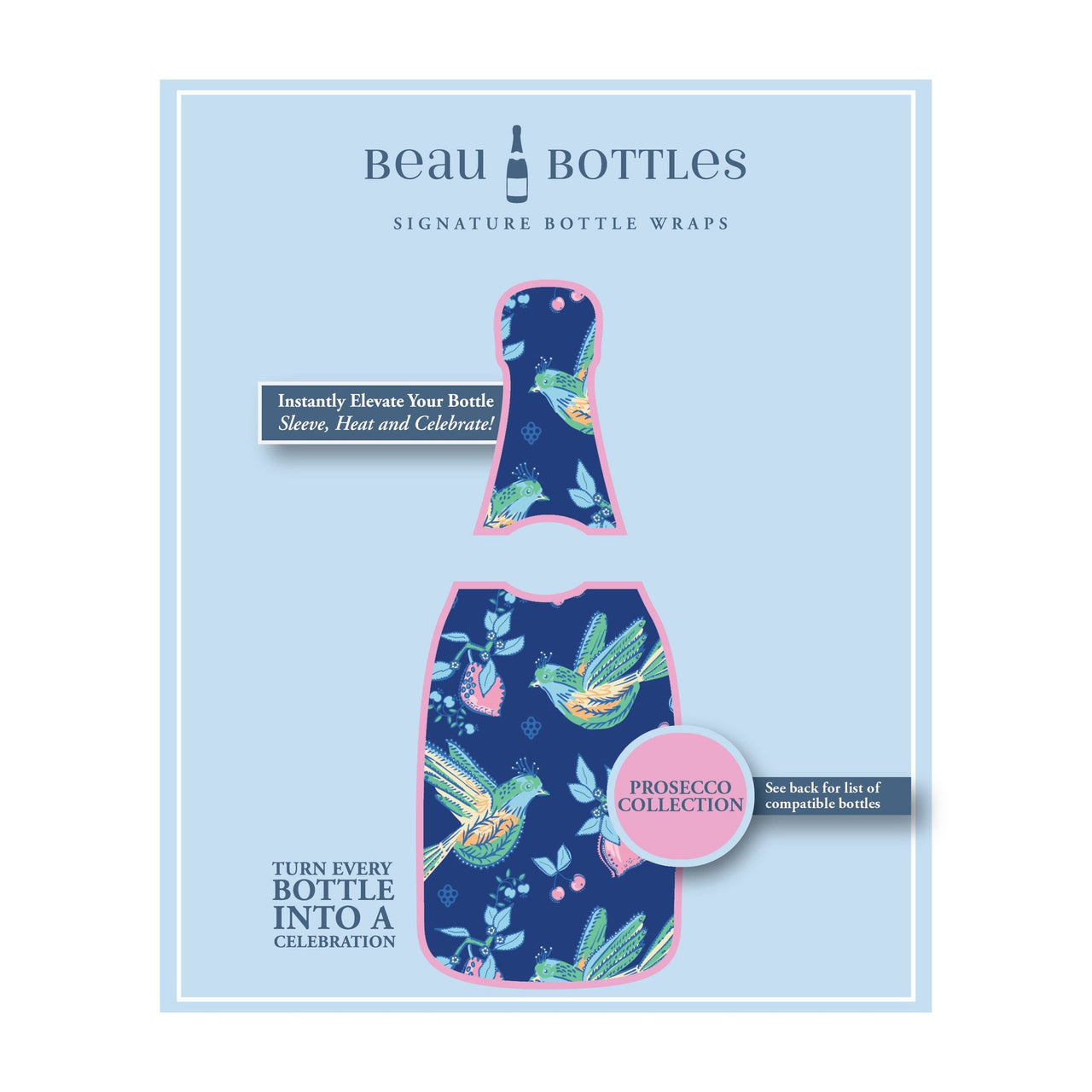 Sheridan French Collection - Indigo Songbird Bottle Wrap on La Marca Prosecco