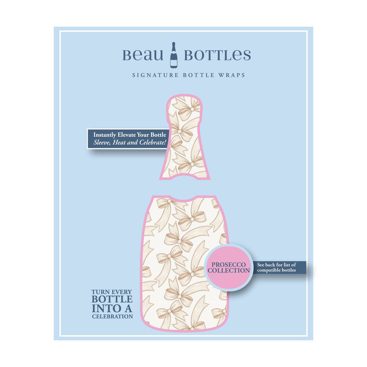 Beige Bows Bottle Wrap on La Marca Prosecco