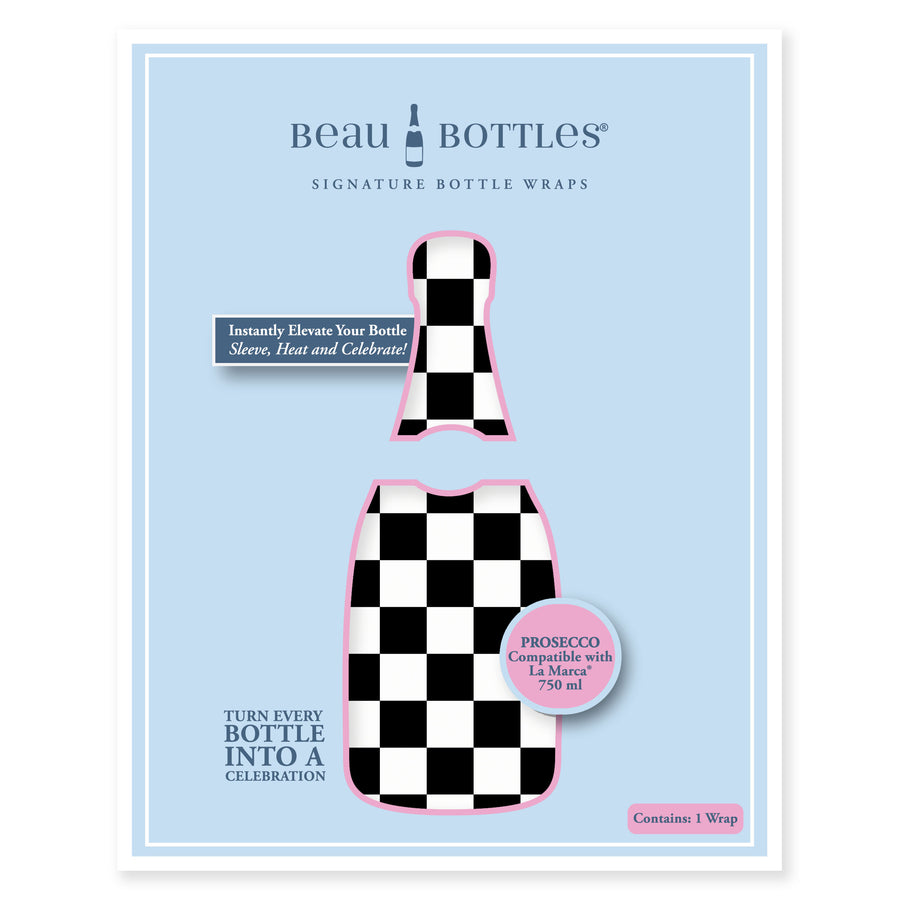 Beau Bottles Black and White Checkers Prosecco Bottle Wrap