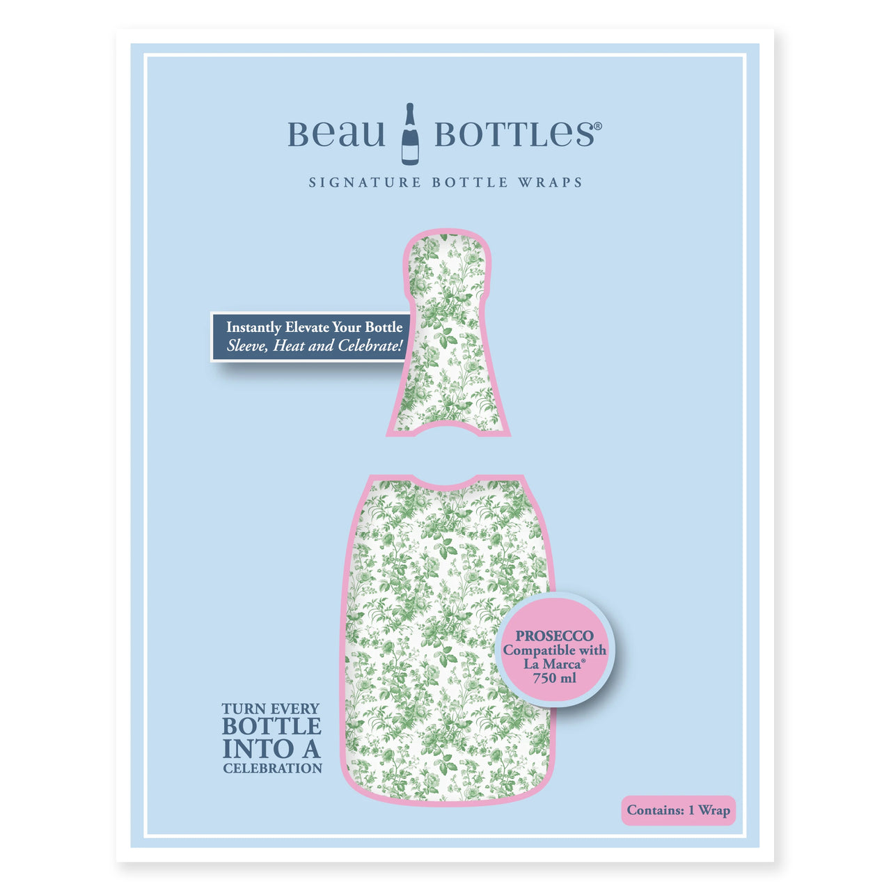 Beau Bottles Grandmillennial Green Floral - Prosecco Collection