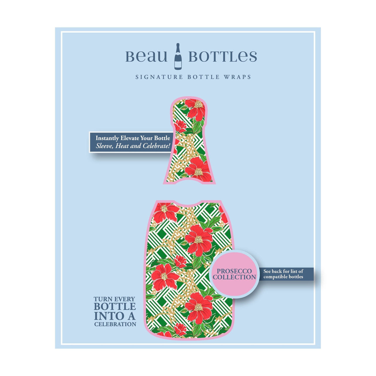 Poinsettia Trellis Bottle Wrap on La Marca Prosecco