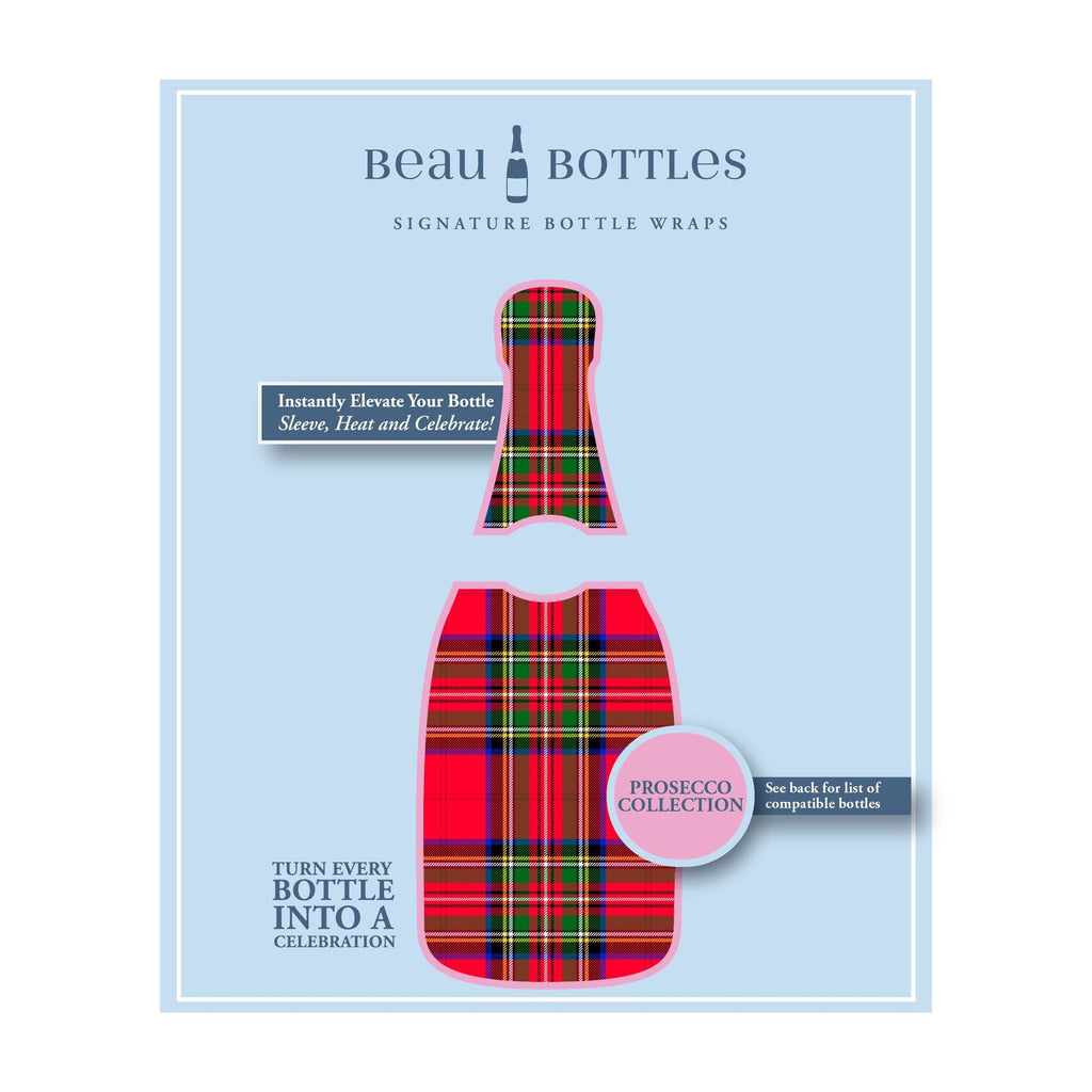 Red and Green Christmas Tartan Bottle Wrap on La Marca Prosecco
