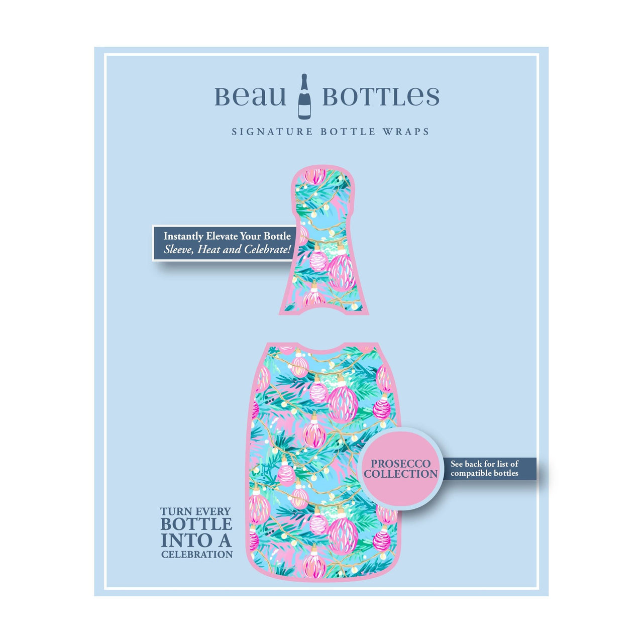 Twinkling Lights & Ornaments Bottle Wrap on La Marca Prosecco