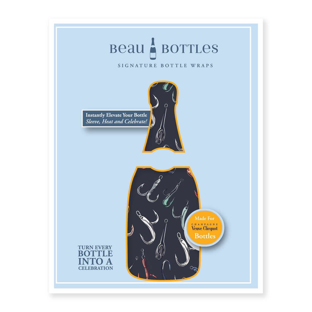 Fishing Hooks Bottle Wrap on Champagne Bottle
